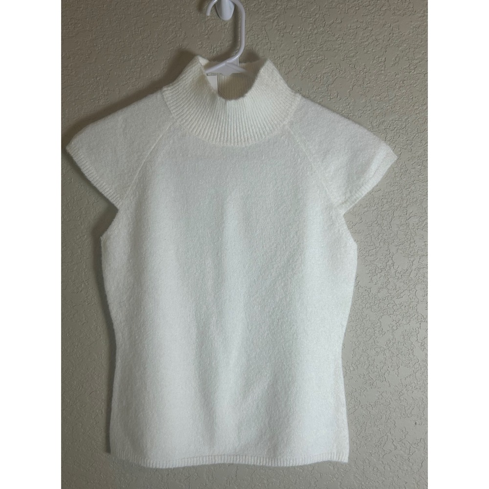 Worth Collective Danica Short Sleeve Mock Neck Sweater Women Large White Et Clet